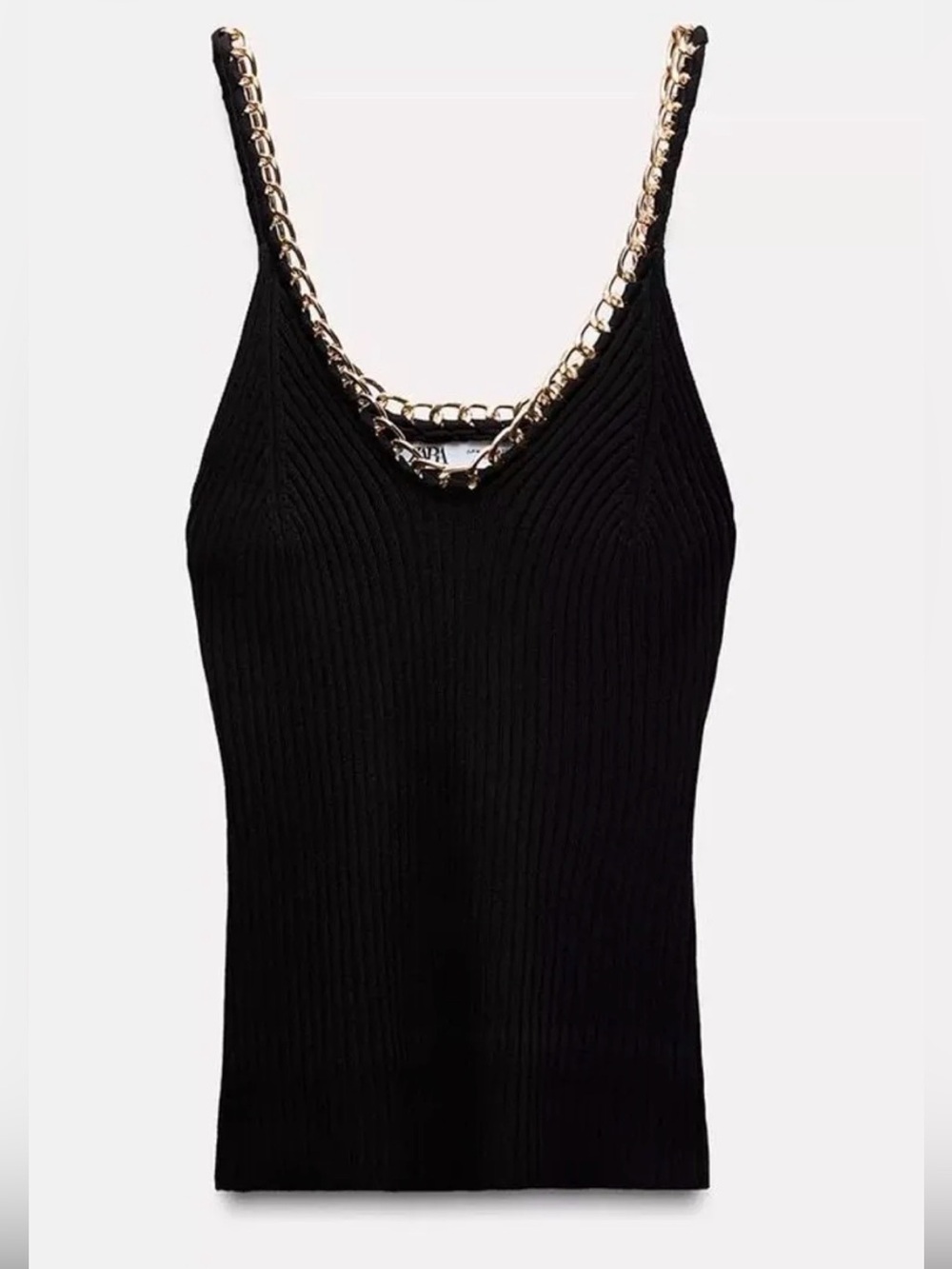Zara Black Chain-Trim Knit Camisole Top